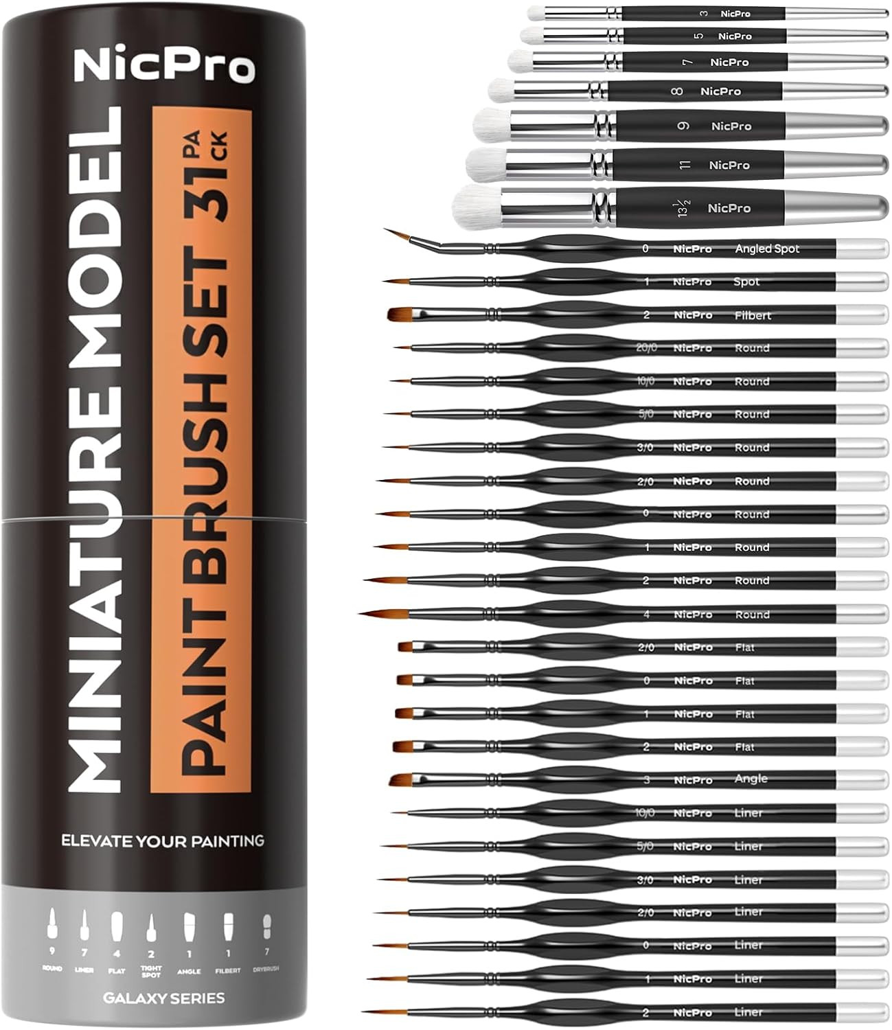 Miniature Paint Brushes Drybrush - 31PCS Model Paint Brush Set for Acrylic Oil W