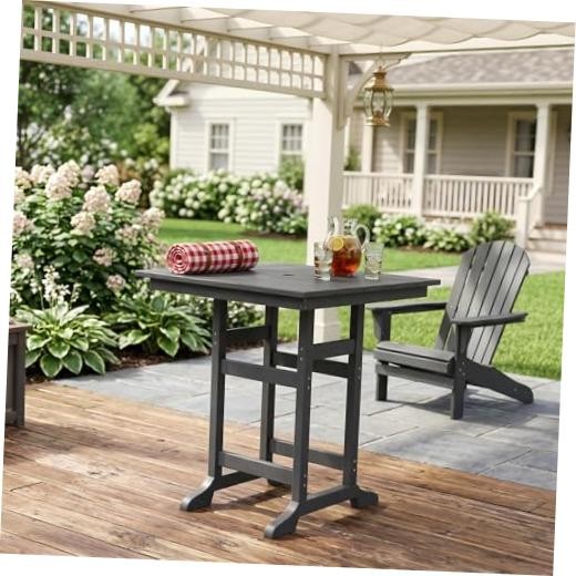 Outdoor Counter Height Bar Dining Table – HDPE Wood Grain Tall Bar Table