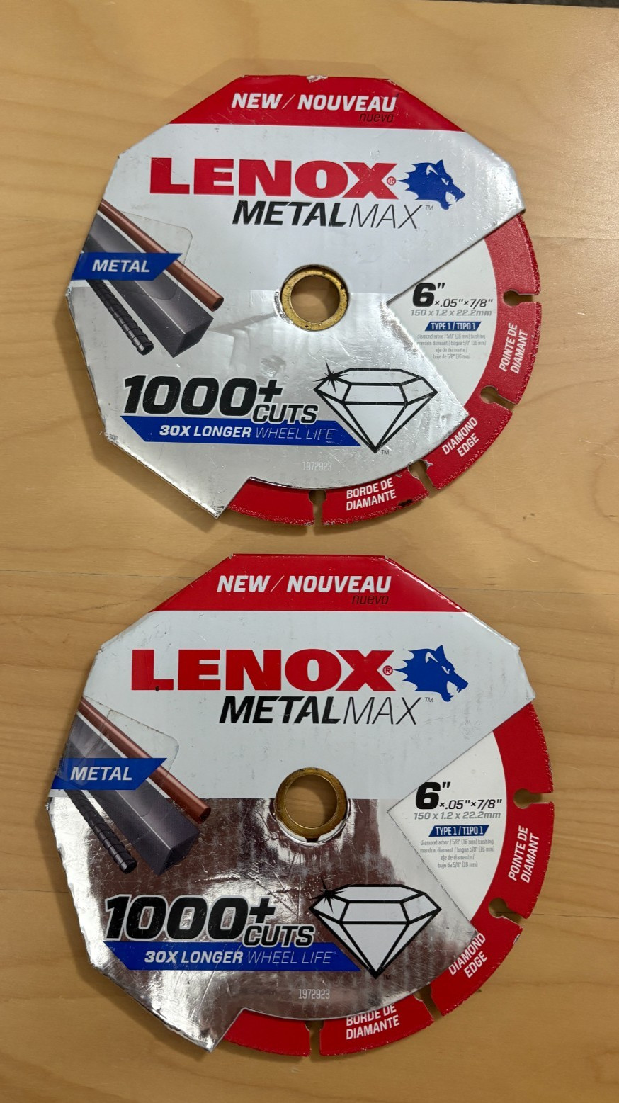 Lenox 1972923 METALMAX 1000+ Cuts Diamond Edge Cutoff Wheel 6" x 7/8" Lot of 2