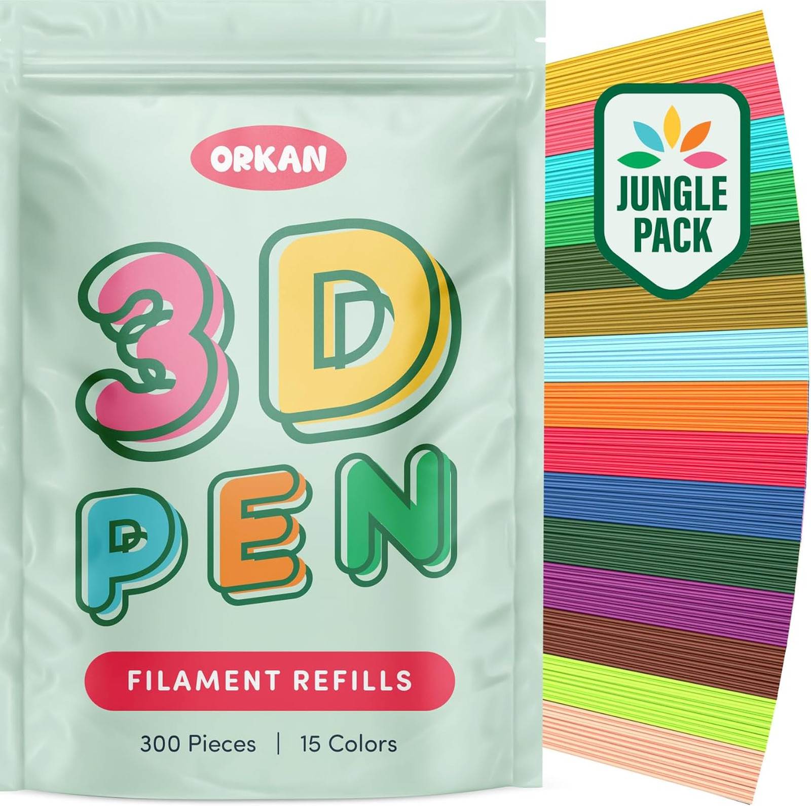 3D Pen Filament Refills Jungle Pack for 3Doodler Start+ 15 Colors Eco-Friendly