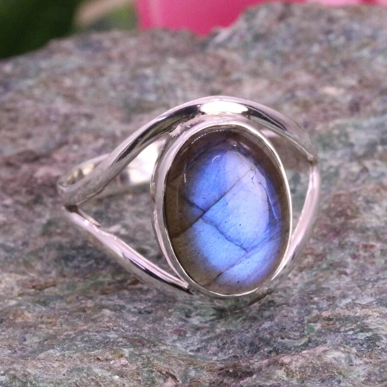 Labradorite Gemstone Ring Solid 925 Silver Handmade Lovely Ring All Size SR433