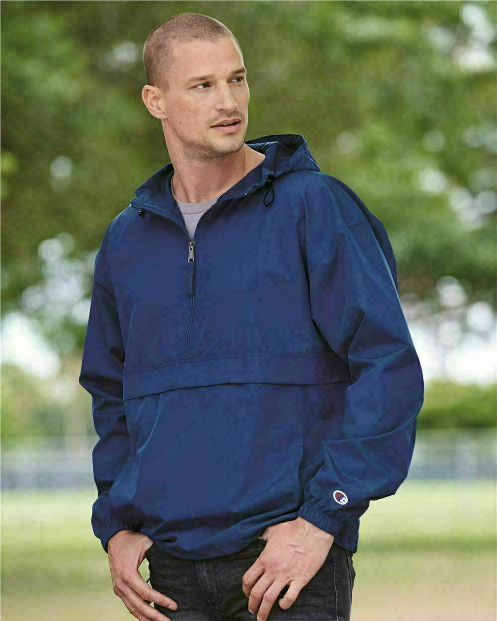 Champion Men's 1/4-Zip Hooded Pullover Pack-Away Solid Jacket CO200 Packable