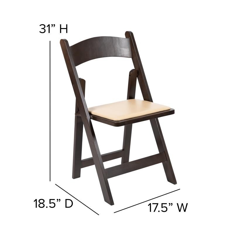 (100 PACK) Chocolate Wood Folding Chair with Black Vinyl Seat - Wedding Chair