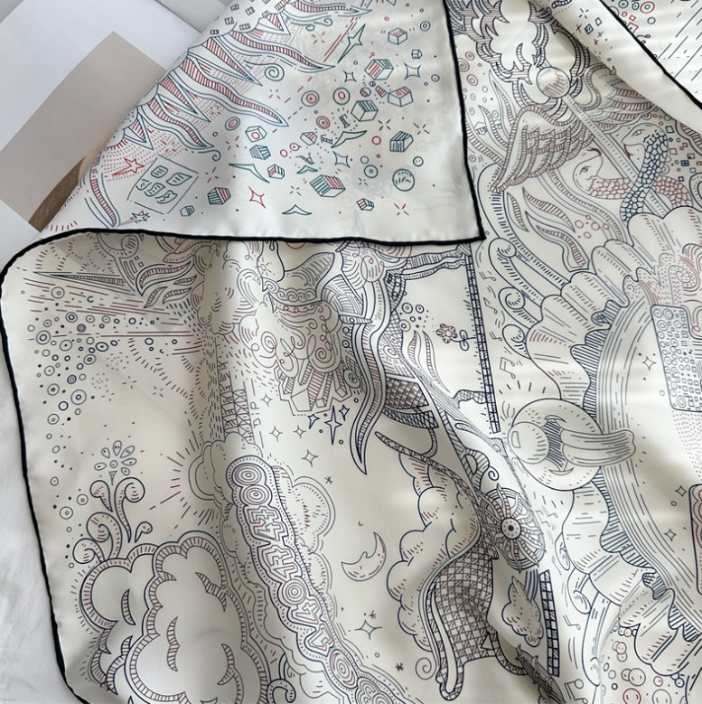 Pure 18 Momme Twill Silk Wrap Scarf Bandanna carriage Print Square Shawl 35'’new