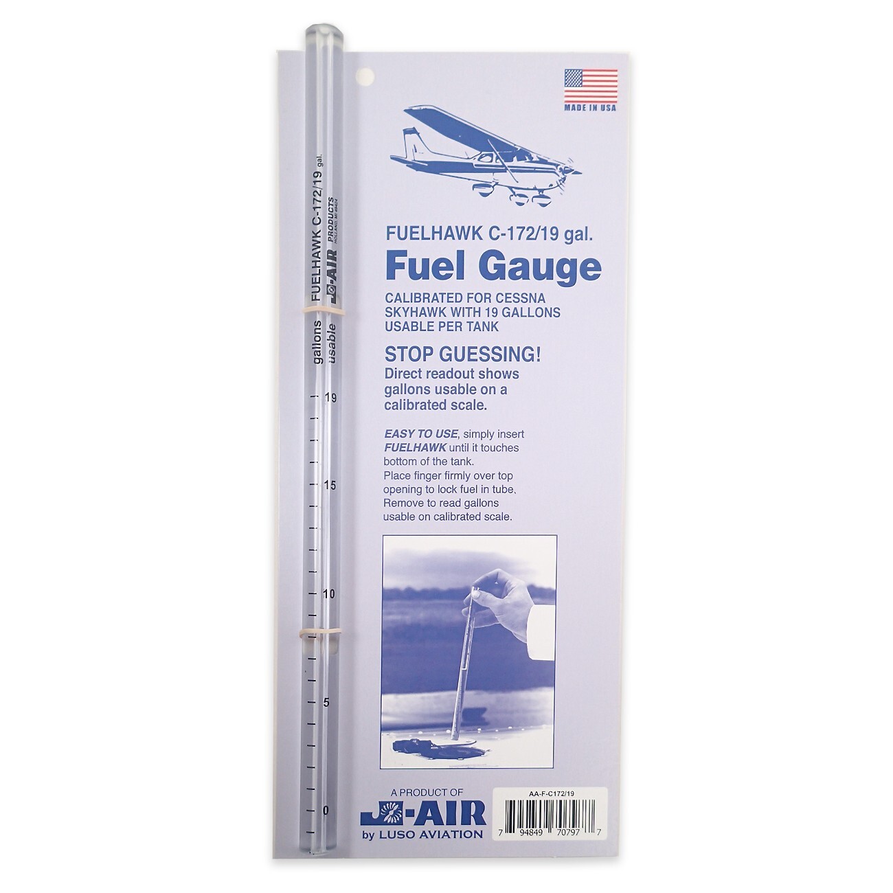 J-Air FUELHAWK C-172 19 gallon, Fuel Gauge Dip Stick Tube, Cessna Luso Aviation