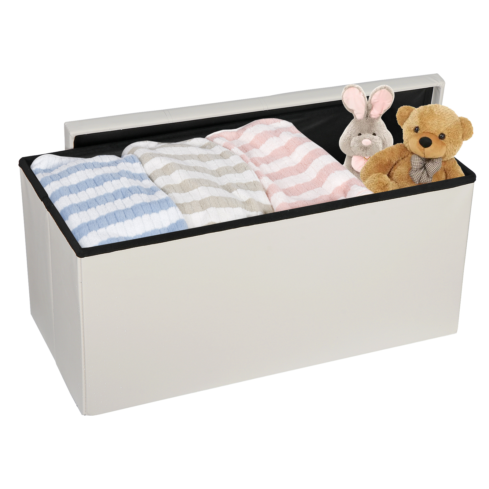 Durable 30" Ottoman Storage Bench Chest Folding Footstool W/Removable Lid Beige