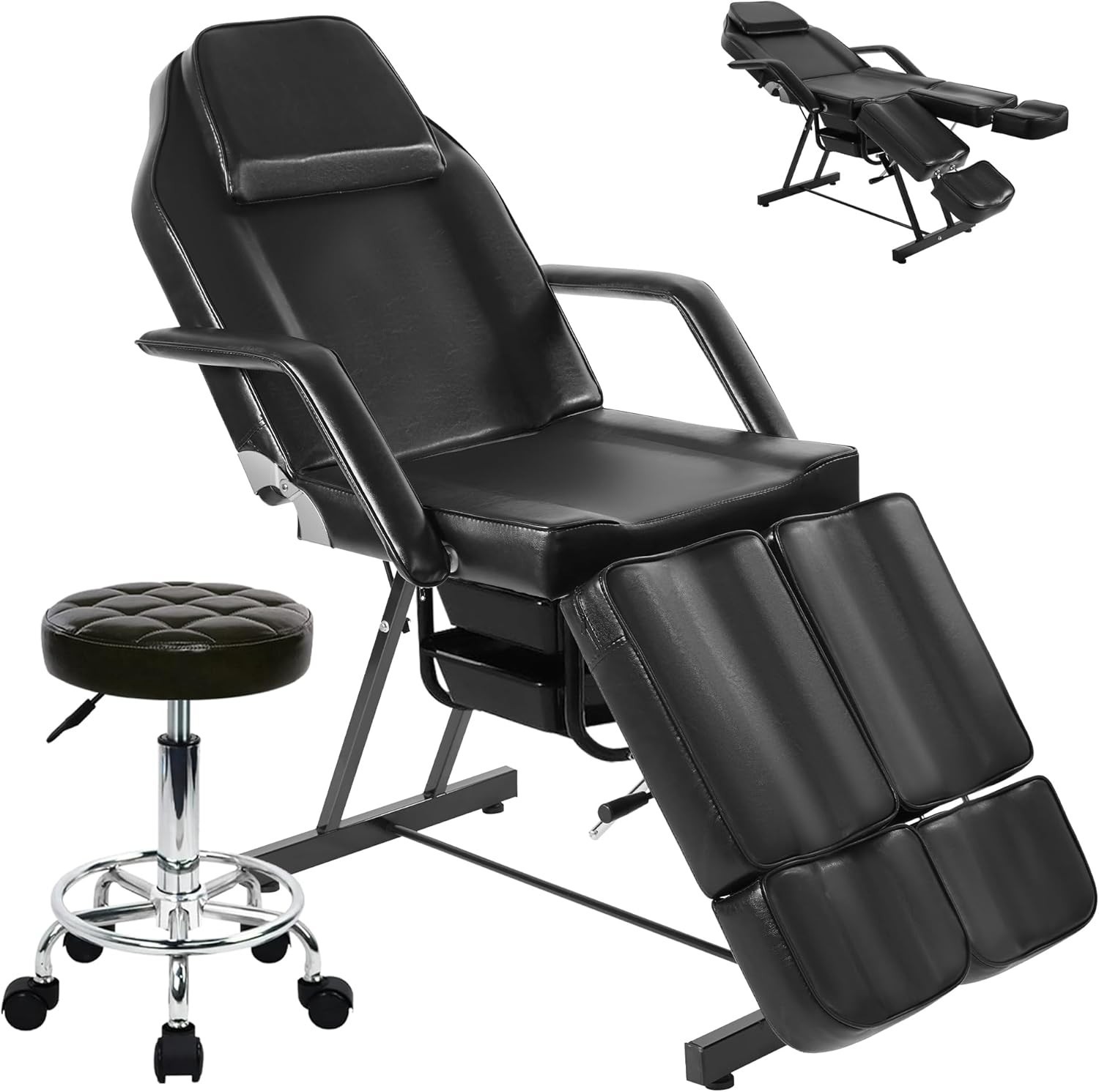 Black Hydraulic Facial Table Tattoo Chair Adjust Salon 360° Massage Bed Beauty