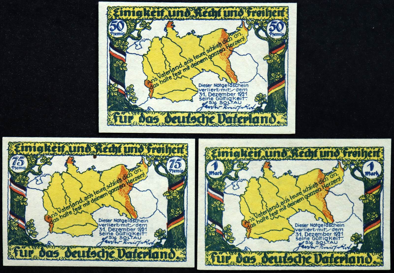 SOLTAU 1921 "Unity, Justice & Freedom for the Fatherland" Complete Set Notgeld