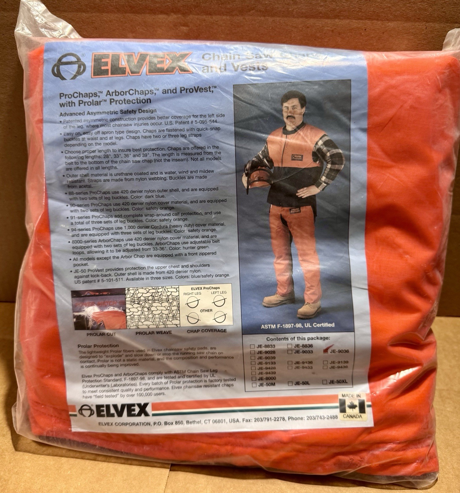 Elvex Unisex Adult ProChaps Chain Saw Leg Protection 36" Chaps Orange JE-9036