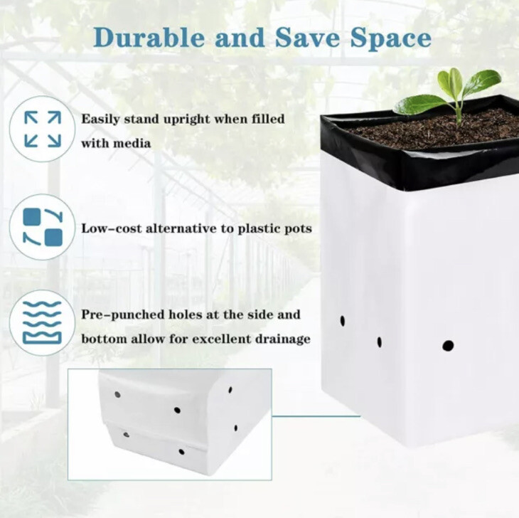 20 GROW BAGS - Black and White Poly Plastic 5 gallon (2 Packs of 10)