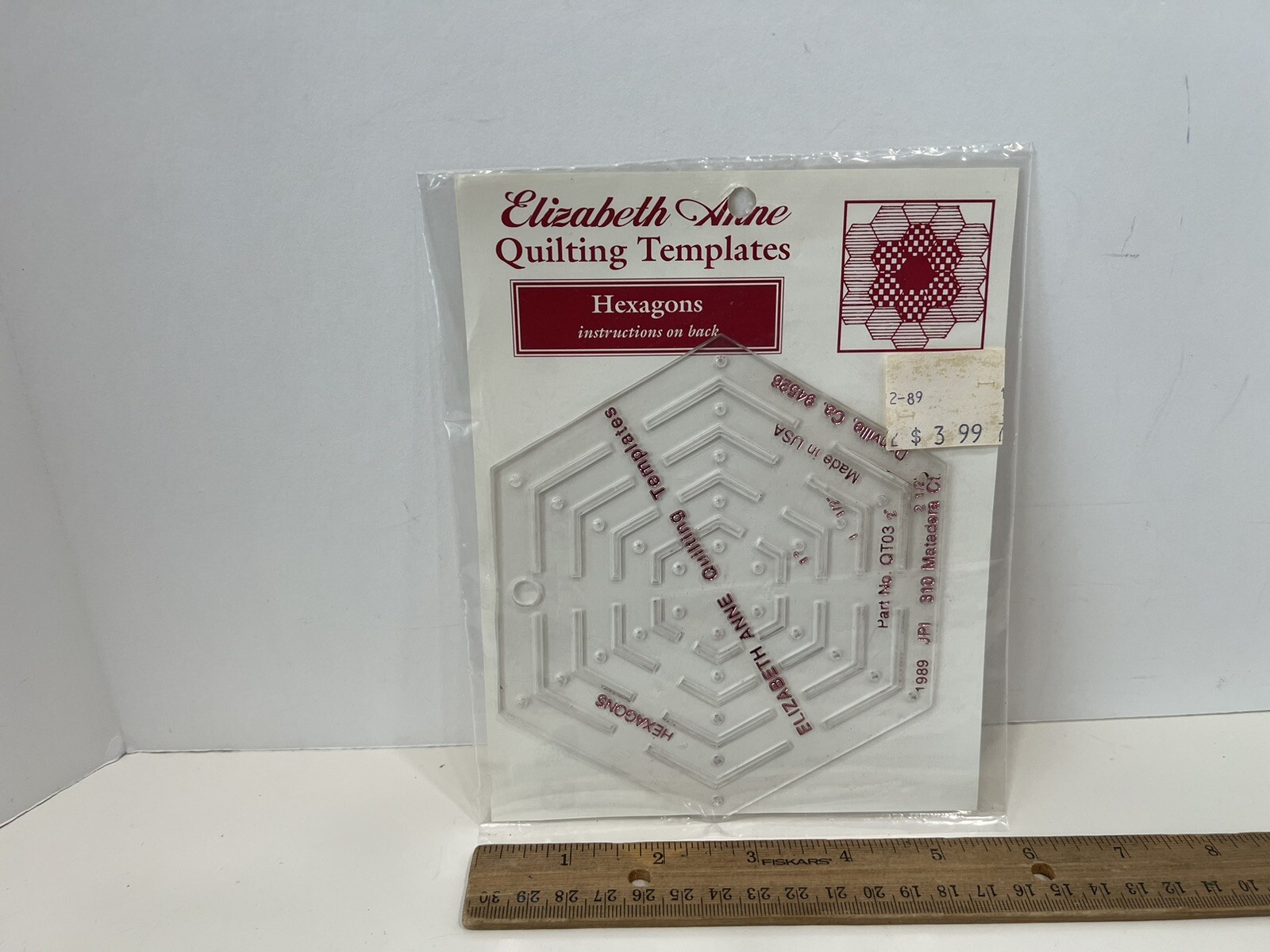 Vintage Elizabeth Anne Quilting Templates Hexagons W/Instructions 1989