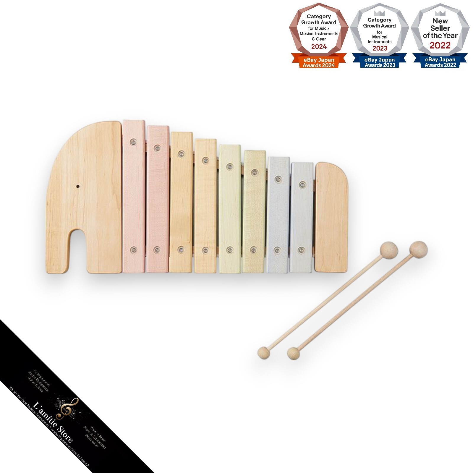 Ed.Inter Elephant Xylophone Musical Kids Wooden Toy Safe Paint Baby Gift Japan