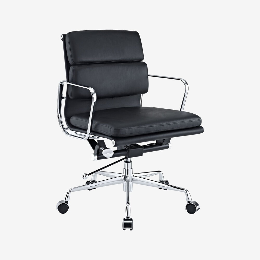 Modern Soft Padded Mid Back Office Chair Top Grain Italian Leather Swivel Arm