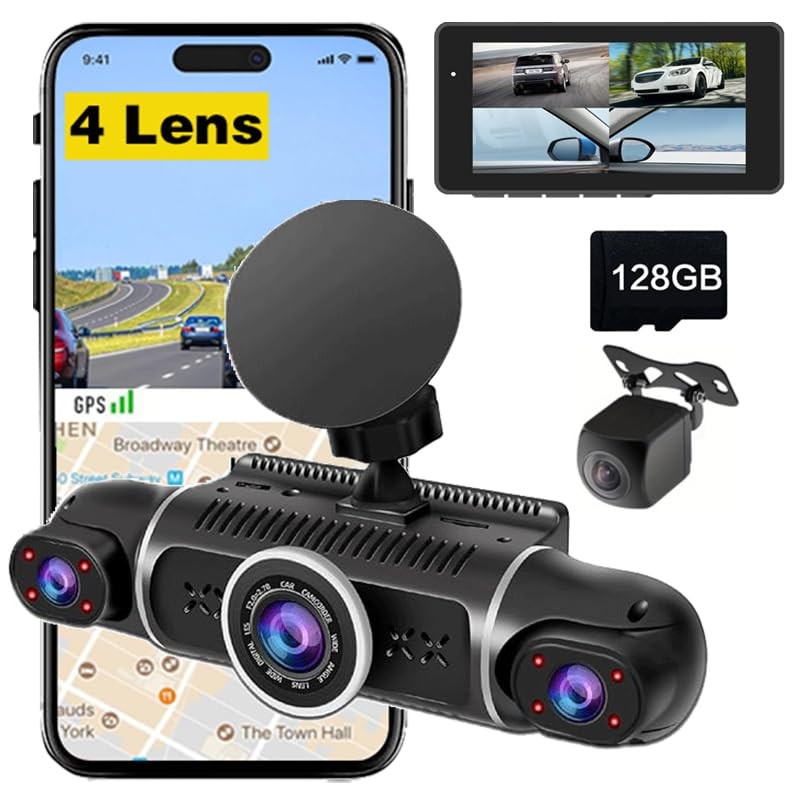 4 Cameras 1080P Dash Cam 4 Lens 3 Inch IPS Screen Car Black Box WiFi APP Cont...