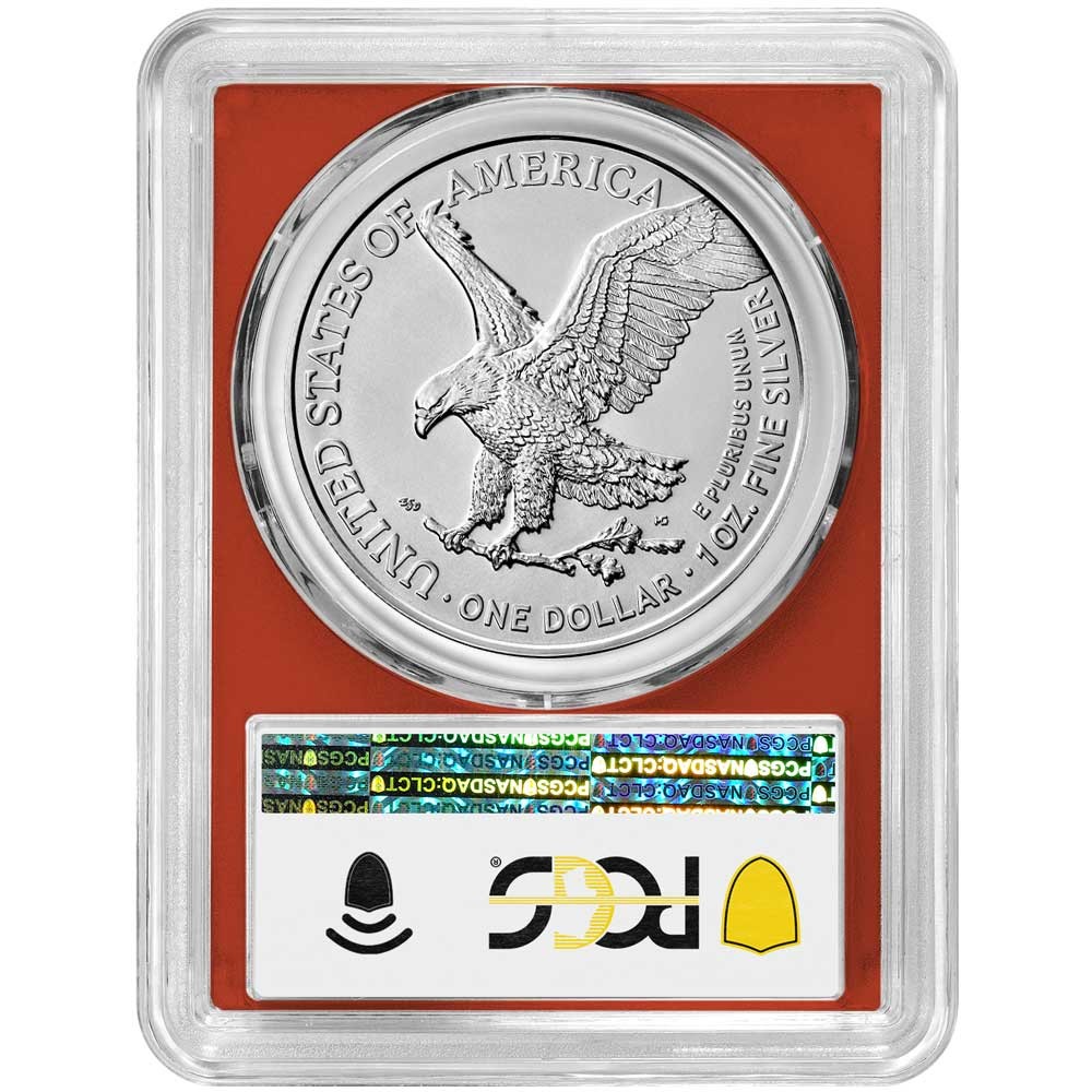 2023 (W) $1 American Silver Eagle PCGS MS70 FDOI Flag Label Red Frame
