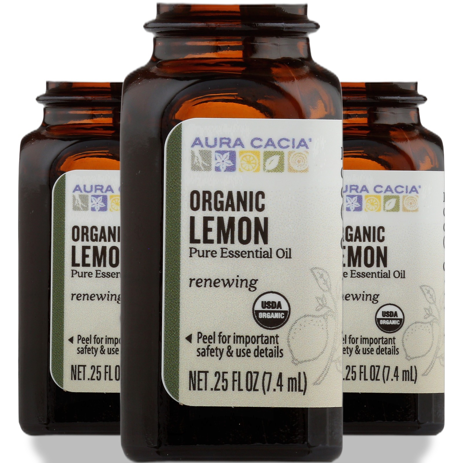 Aura Cacia Organic Lemon Pure Essential Oil Renewing 3 Pack