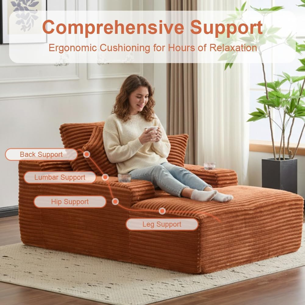 66" Oversized Chaise Lounge Sofa Chair Indoor, Modern Corduroy Single Sleeper Co