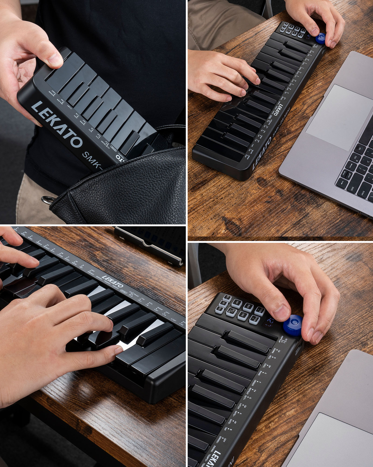 LEKATO 25 Key MIDI Controller Bluetooth MIDI Keyboard 360 Knob Rechargeable