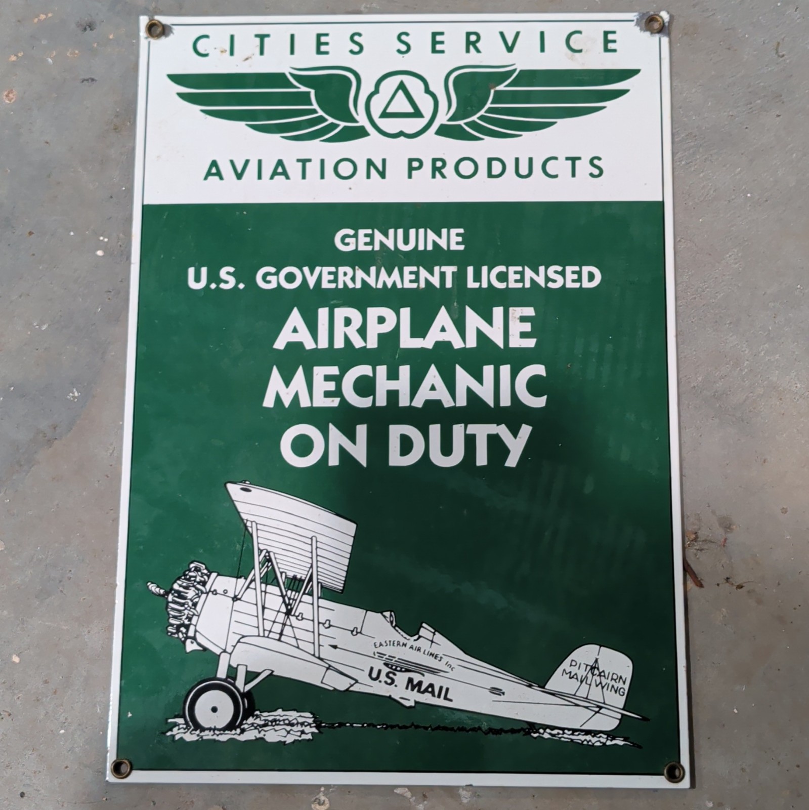 Cities Service Aviation Products Airplane Mechanic On Duty Metal Sign