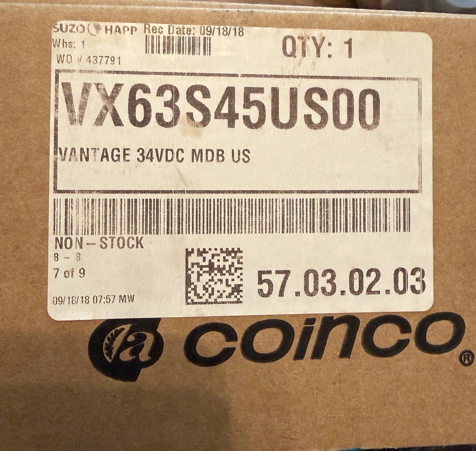 COINCO VANTAGE VX63B43US00  bill acceptor, validator $1 - $20s  New