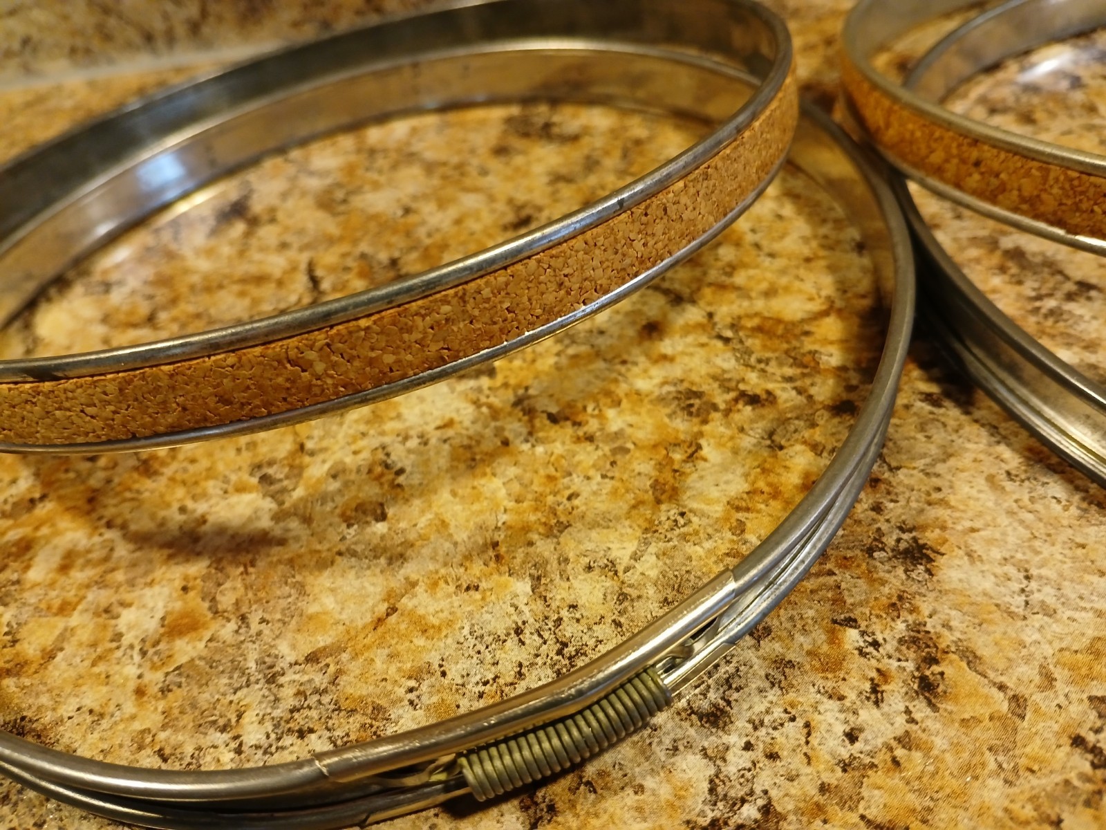 VTG Embroidery Hoops 6" Round Metal / Cork-Lined / Spring Tension / Set of 2 USA
