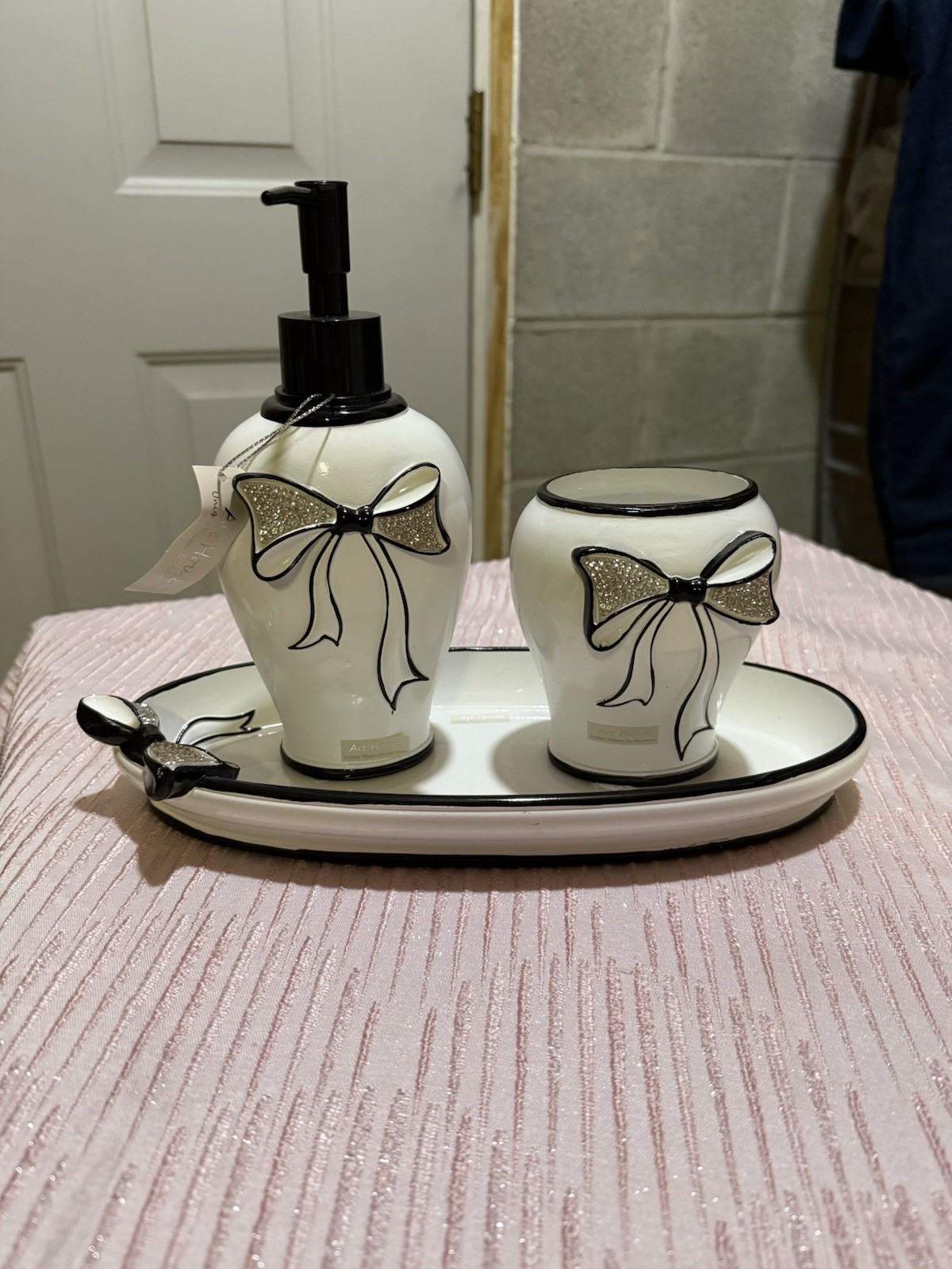 Black Bow Bathroom Set 3 Pieces Bathroom Accessories Set