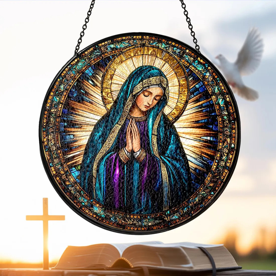 Virgin Mary Suncatcher: Our Lady of Guadalupe Stained Glass Window