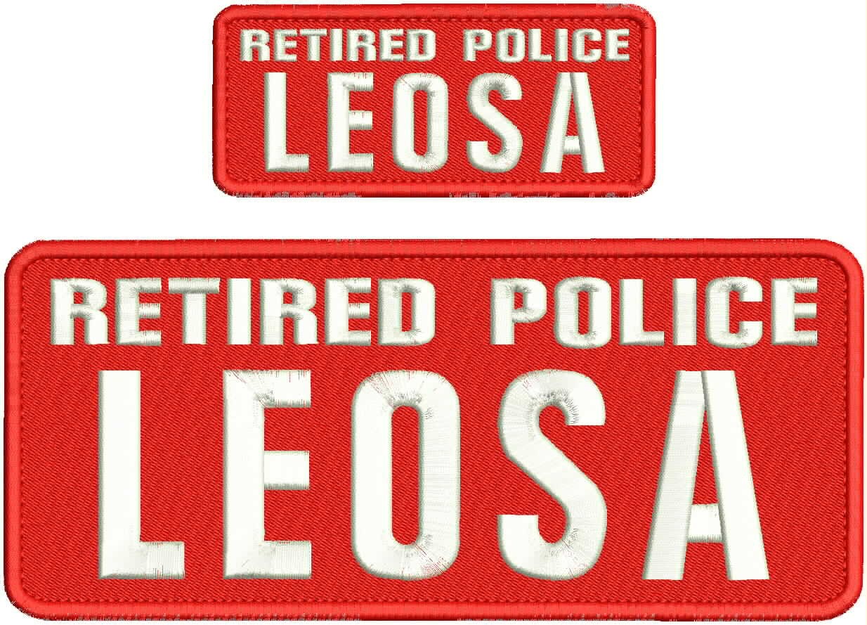 Collectible 2 Embroidery Patch Retire Police L 4x10 and 2x5 White On Red