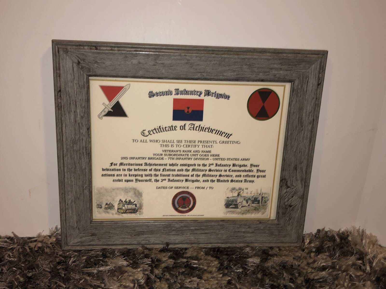 2ND INFANTRY BRIGADE - 7TH ID / ACHIEVEMENT (COMMEMORATIVE CERTIFICATE)