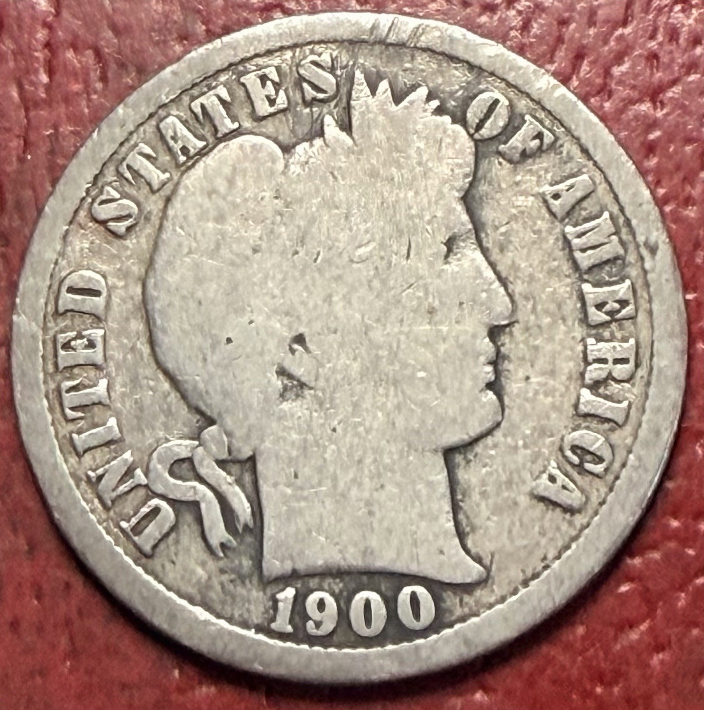 1900-S Silver Barber Dime. Free Shipping