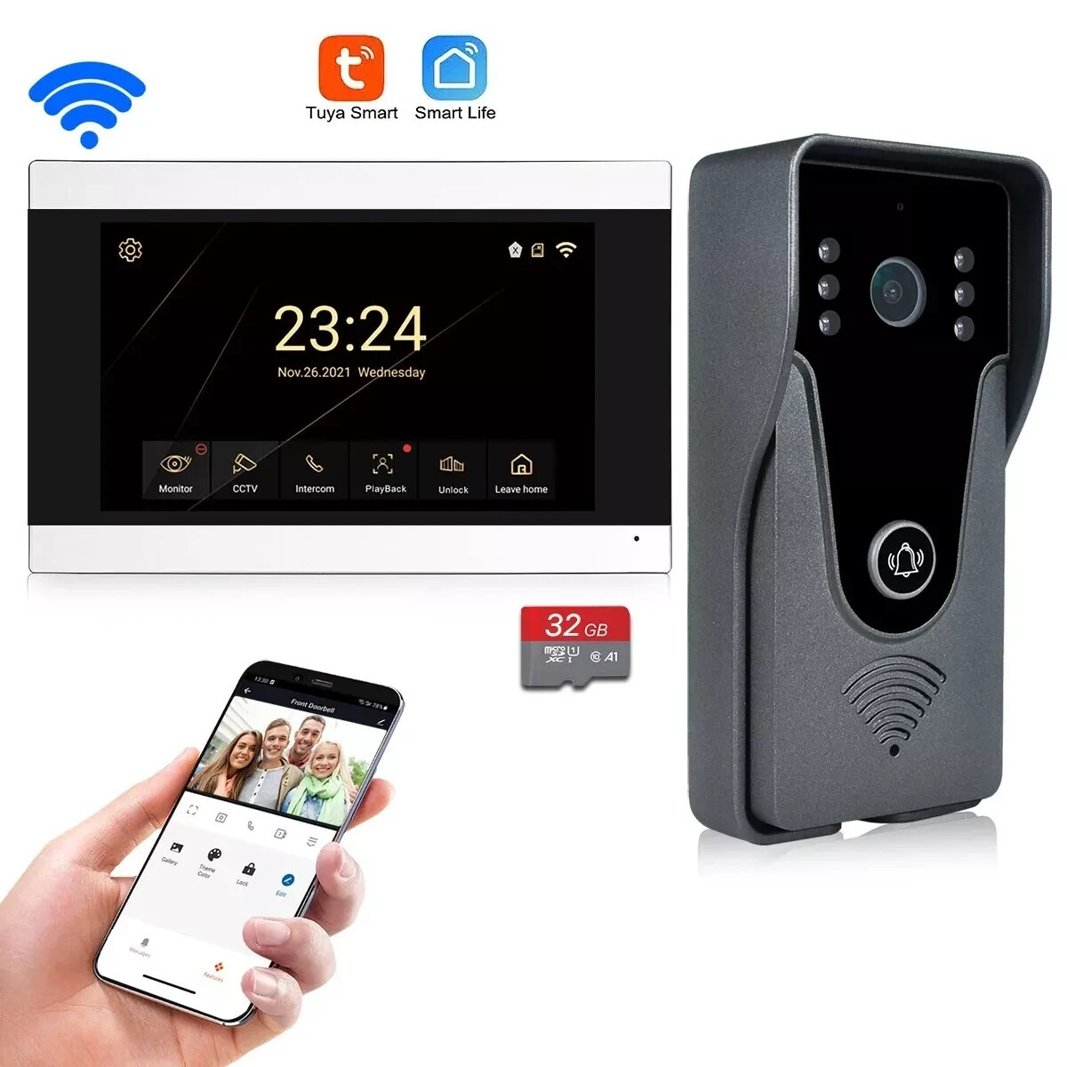 TUYA SD 32G Night Vision 1080P Wireless Touch Screen WiFi Video Intercom