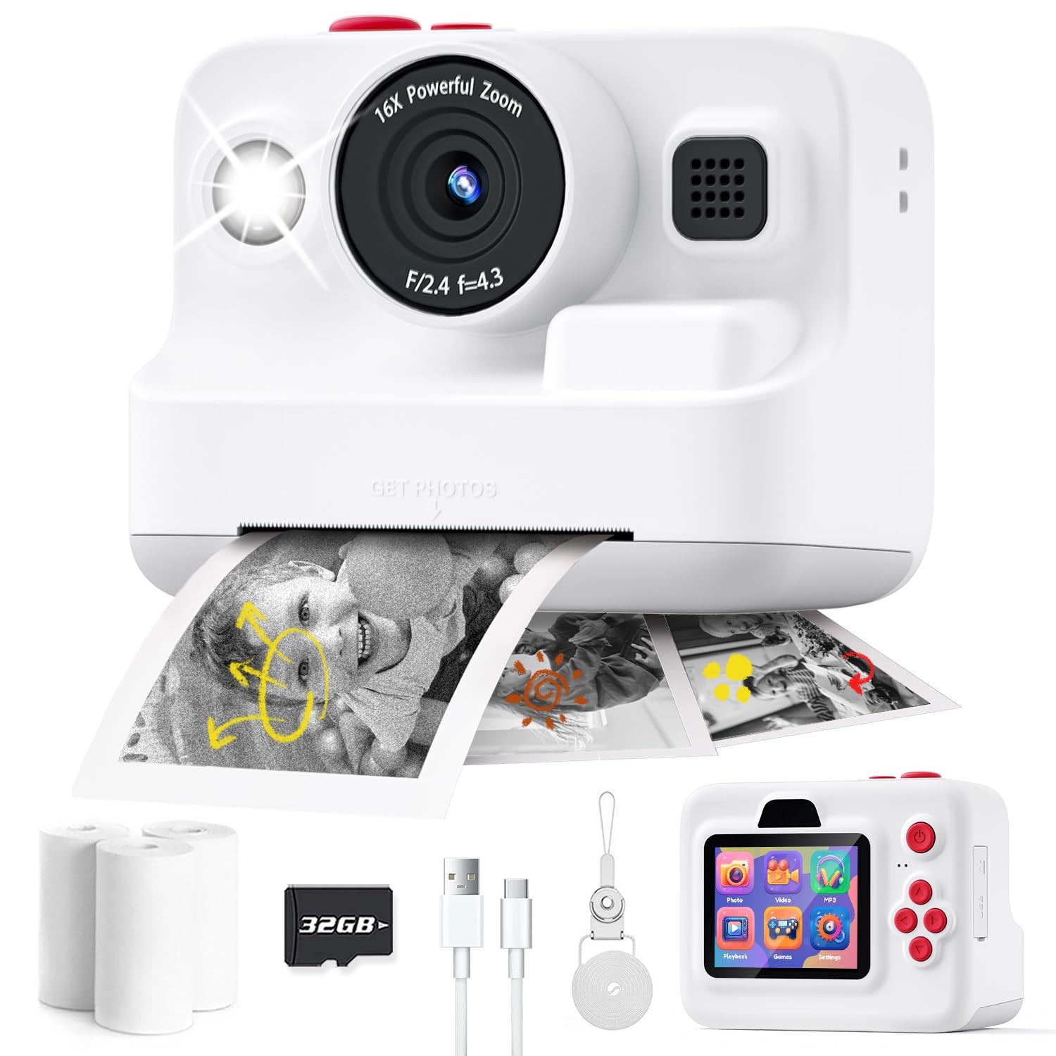 Dylanto Instant Print Camera for Kids,2.4 Inch Screen Kids Instant Cameras, Chri