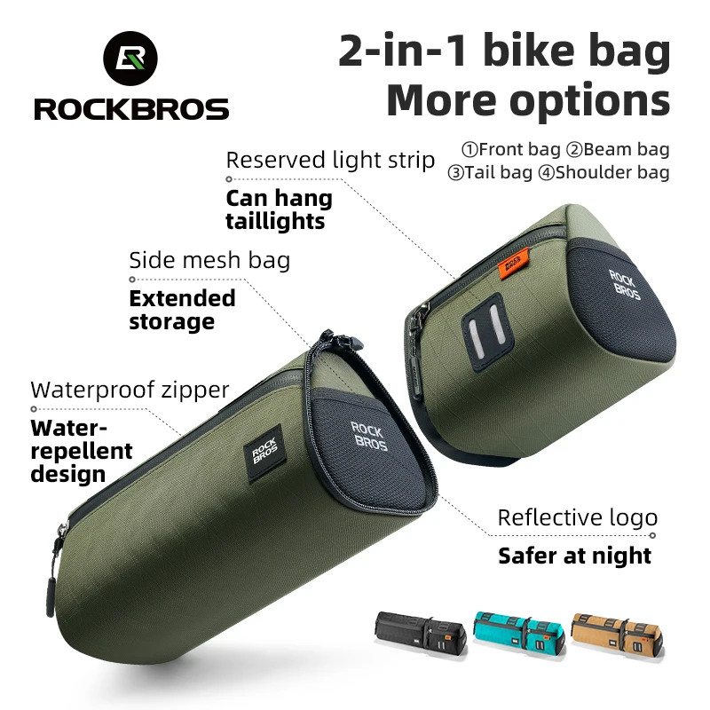 ROCKBROS Bike Handlebar Front Bag Waterproof 2-in-1 Detachable 2L Frame Bags Set