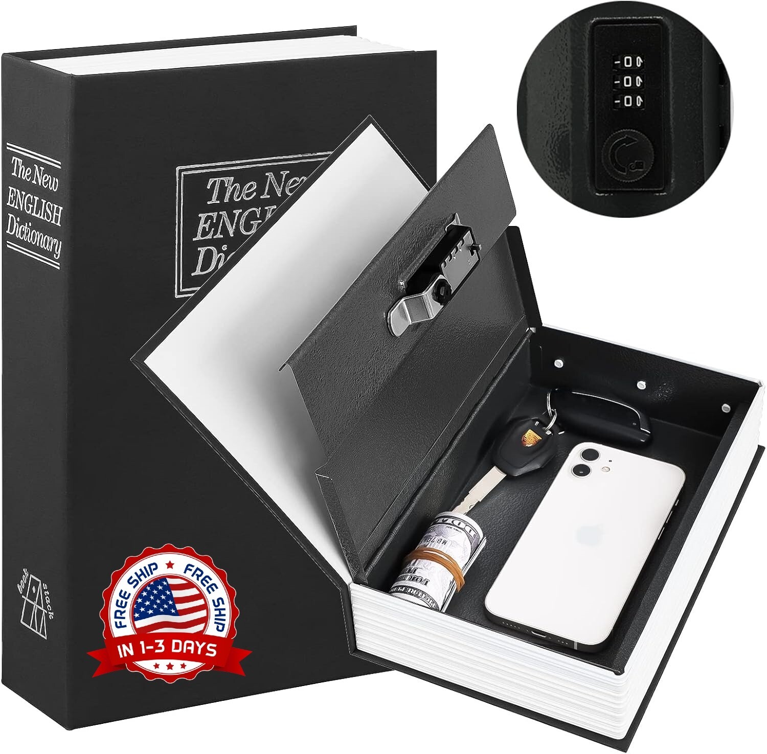 Caja Fuerte Para Libros Con Cerradura De Llave, Caja Fuerte Portátil De Metal US