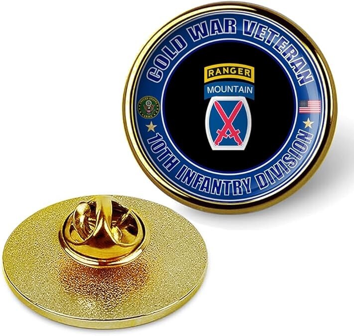 Cold War Veteran 10th Infantry Division Tie Suit Shirt Lapel Pin - Gold