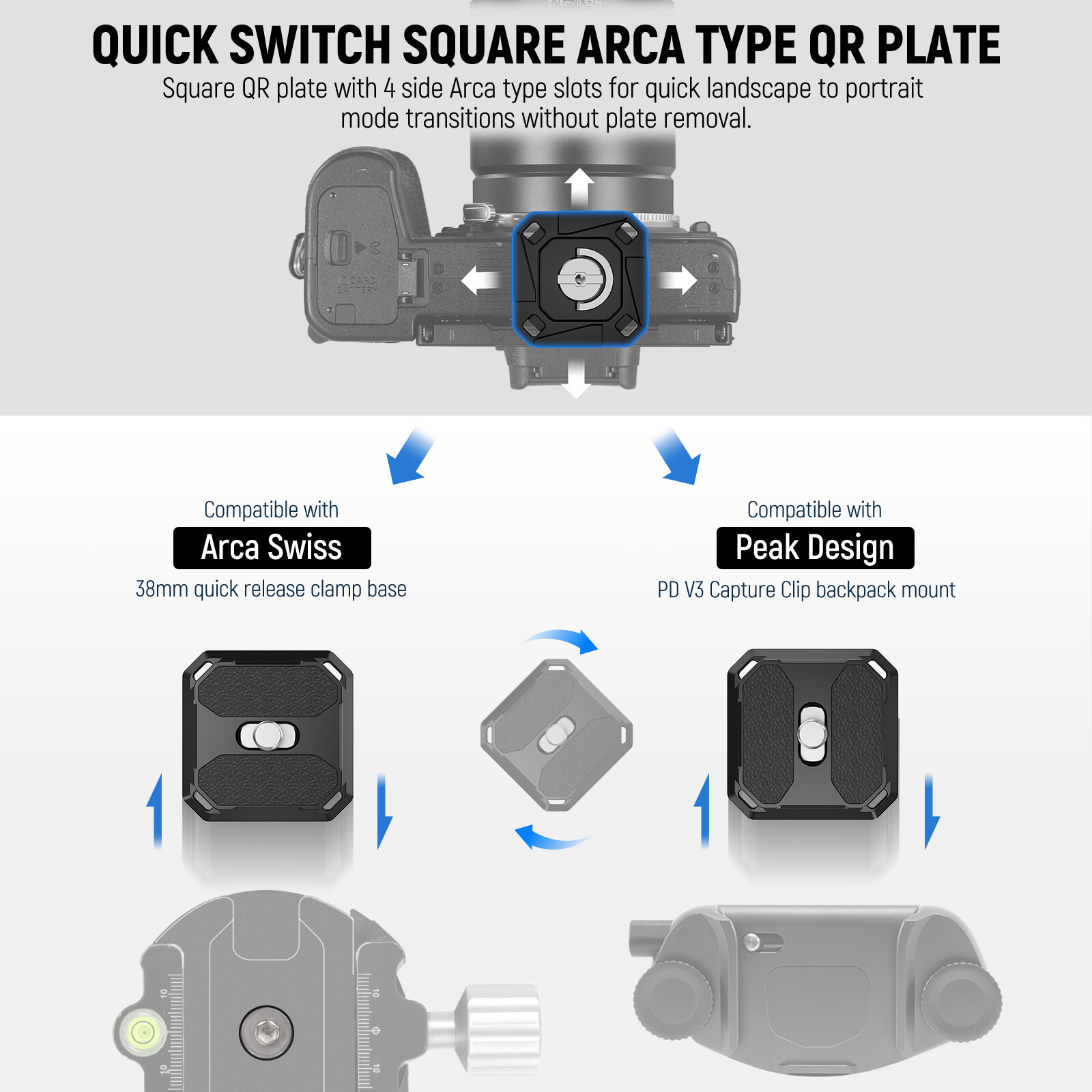 NEEWER 2 Pack Quick Release Plate with Four Side Arca Type Slots & 1/4" Screw
