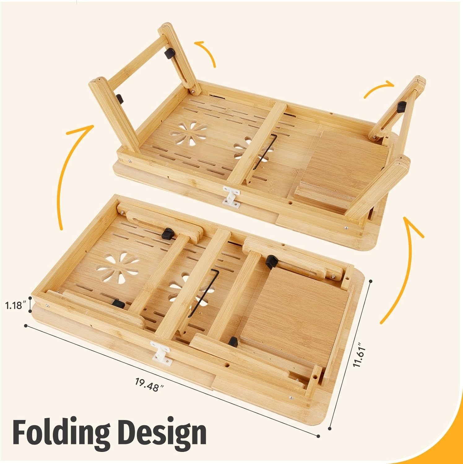 Bamboo Laptop Desk for Bed, Height & Angle Adjustable Foldable Lap Desk with ...