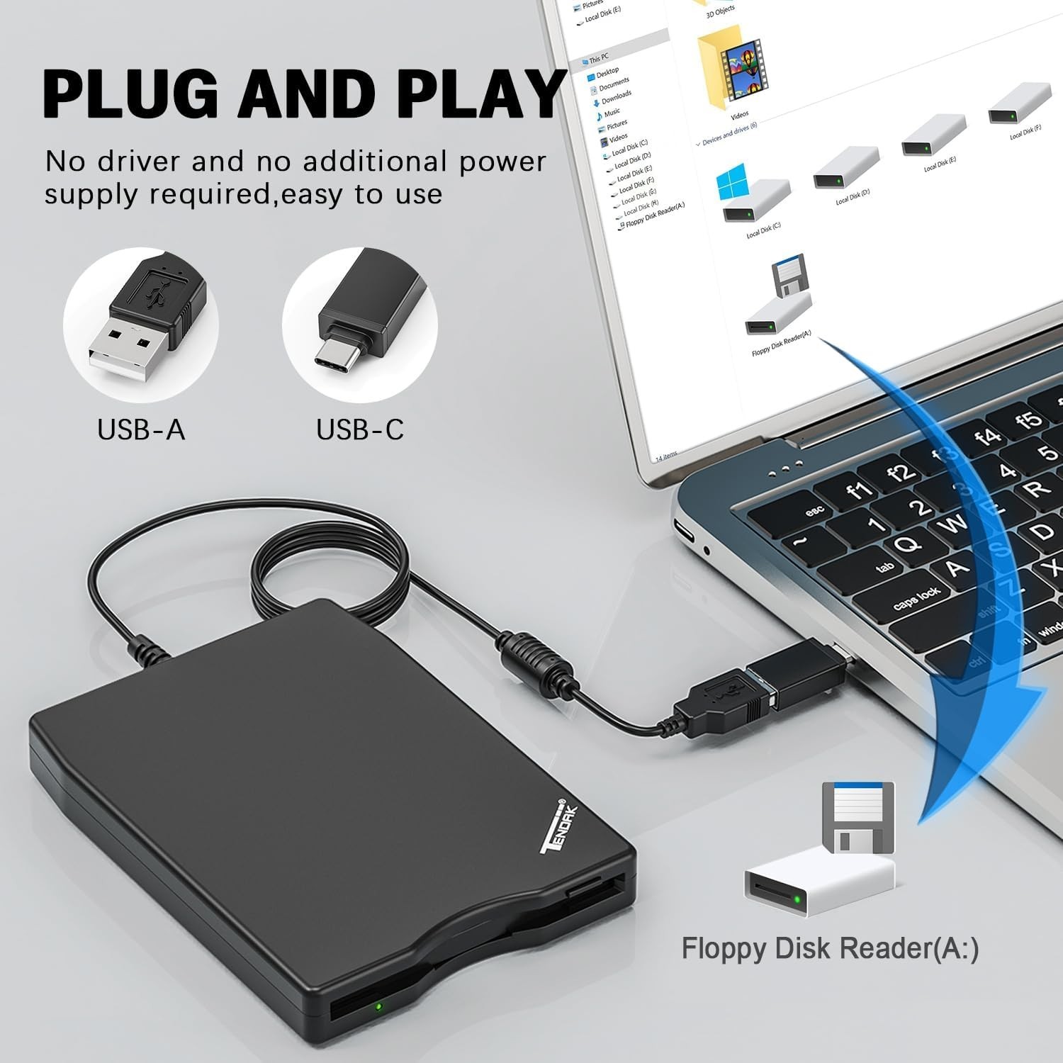 USB Floppy Disk Drive, Floppy Disk Reader 3.5 inch Portable USB External 1.44...
