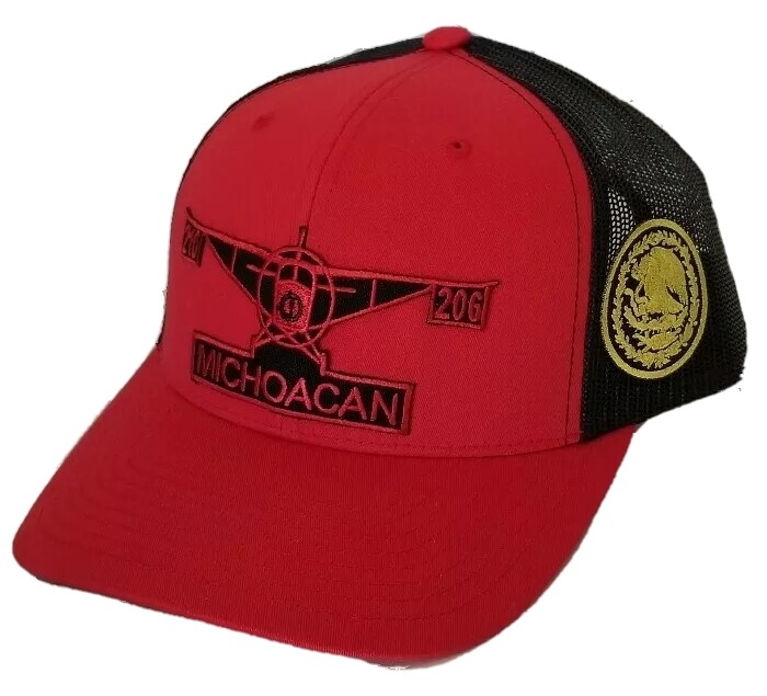 MICHOACAN AVION HAT MESH TRUCKER RED BLACK   SNAP BACK ADJUST NEW