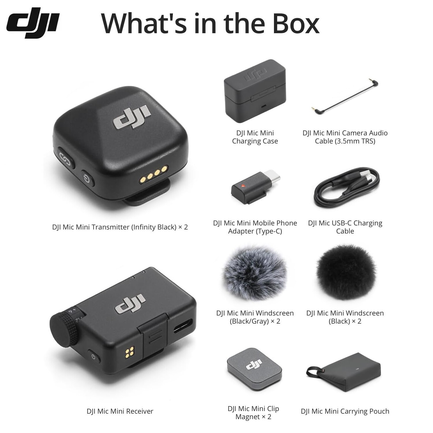 DJI Mic Mini (2 TX + 1 RX + Charging Case) Wireless Microphone for iPhone/Camera