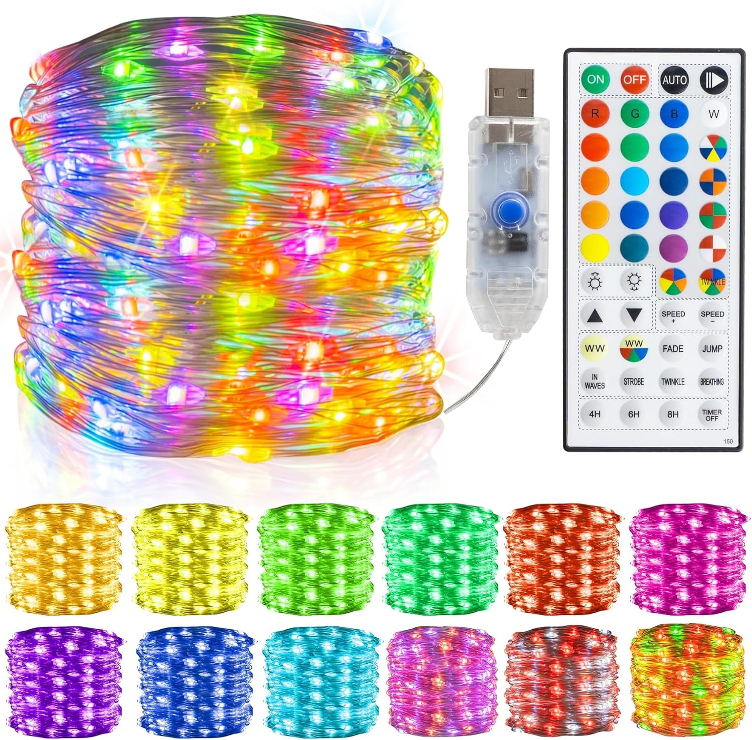 Fairy Lights 66 FT 200 LED USB Power Photo String Lights W/ Remote 8 Modes