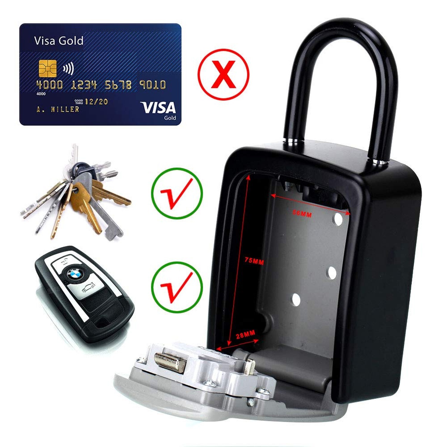 Key Lock Box, Combination Lock box with Code for House Key Storage, Combo Doo...