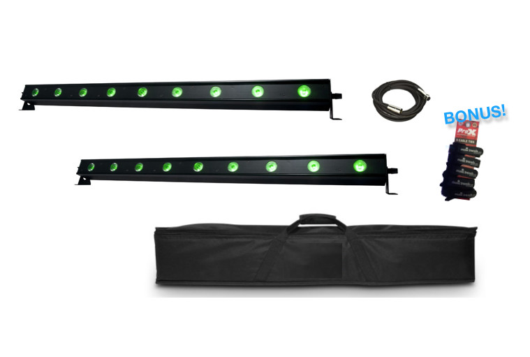 2x ADJ UBL9 Lime Infused Hex Light Bars with Carry Bag and Cable