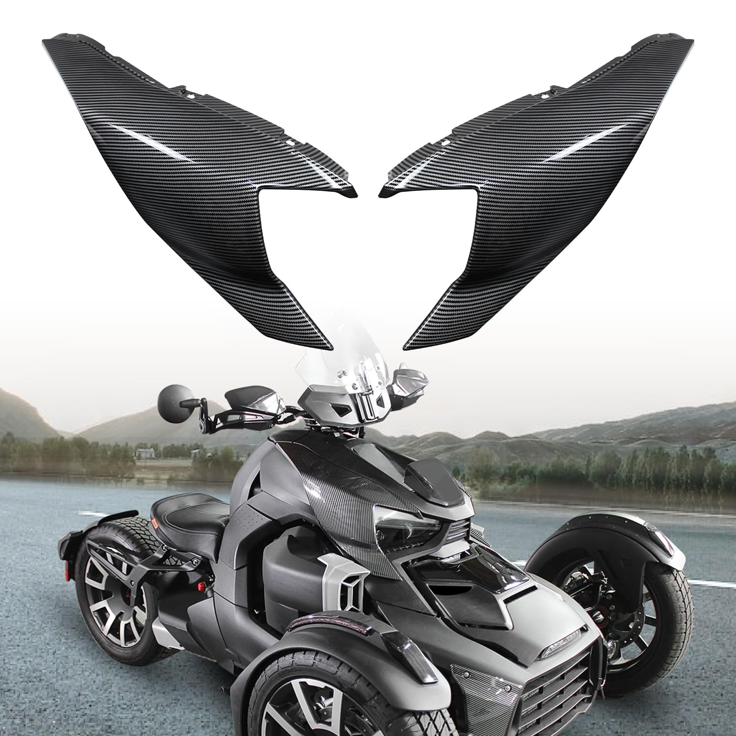 CPOWACE Fairing Panels Compatible with Can-Am Carbon Fiber Pattern, Black