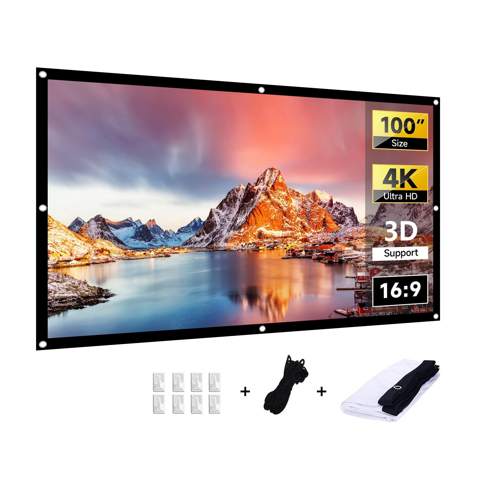 Portable Projector Screen 100 Inch 16:9 HD Folding Indoor Outdoor Movie...