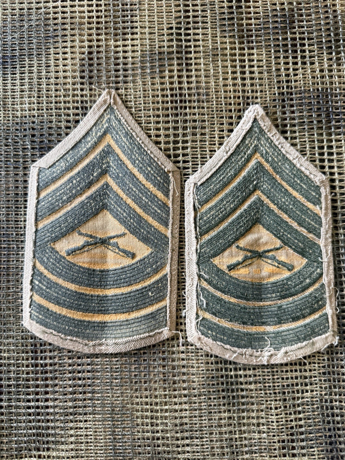 US Marine Corp Master Sergeant MSGT Chevron Set Khaki Worn/sewn