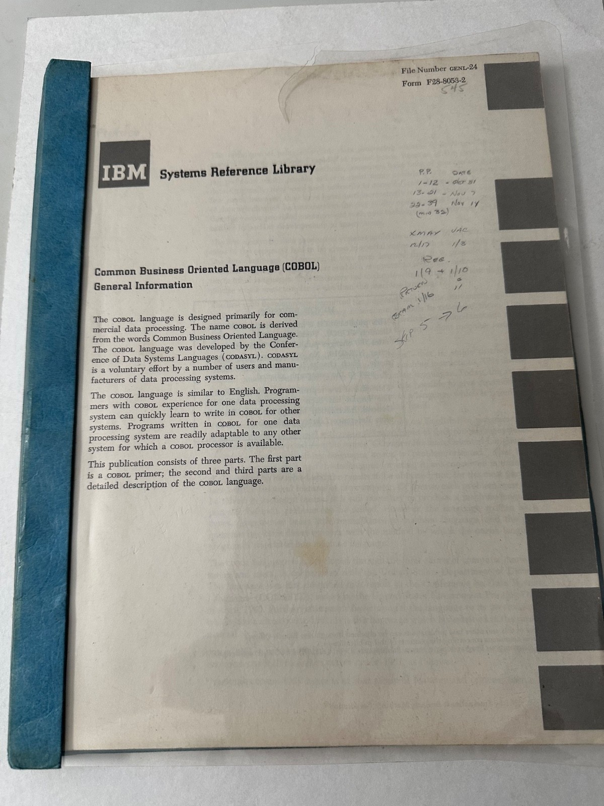 IBM SYSTEMS REFERENCE LIBRARY Original COBOL Gen Information USER’S  GUIDE- 1961