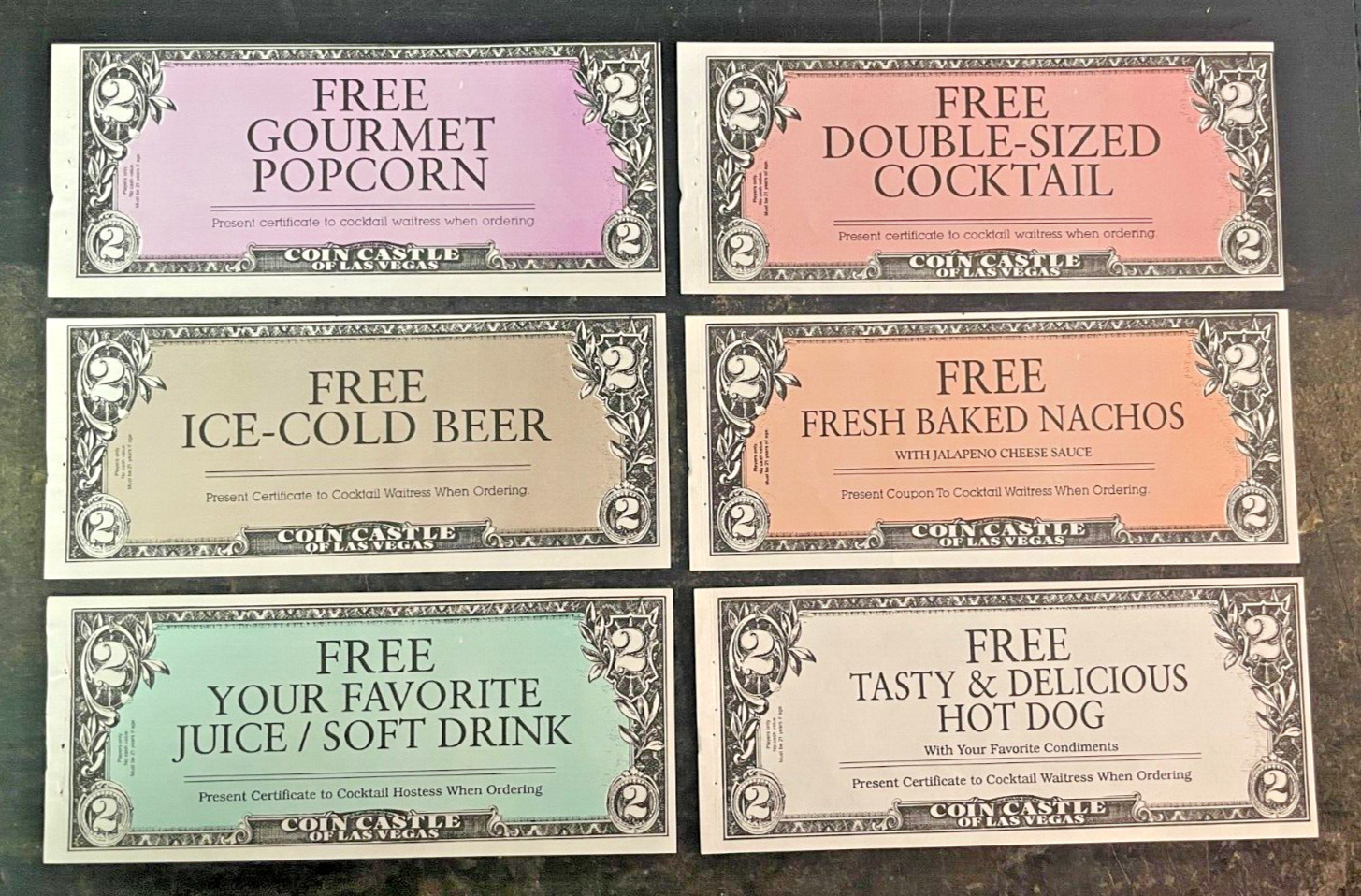 Las Vegas Casino History Set of 6 Coin Castle (Fremont St.) 1970-99 Coupons