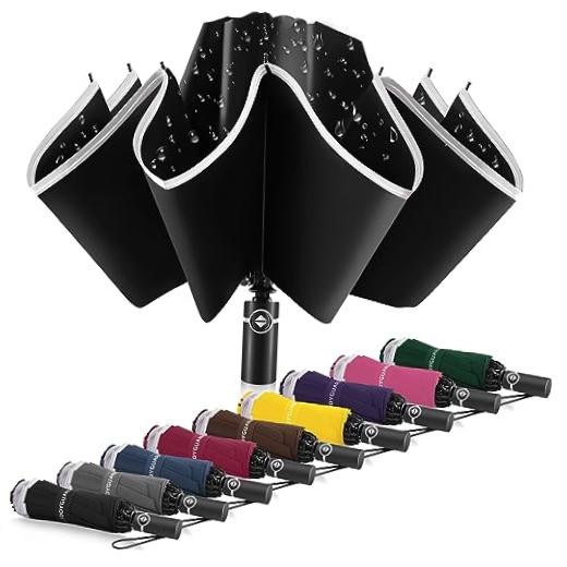 Inverted Umbrella - Large Windproof for Rain & Sun, Compact 46 IN Black