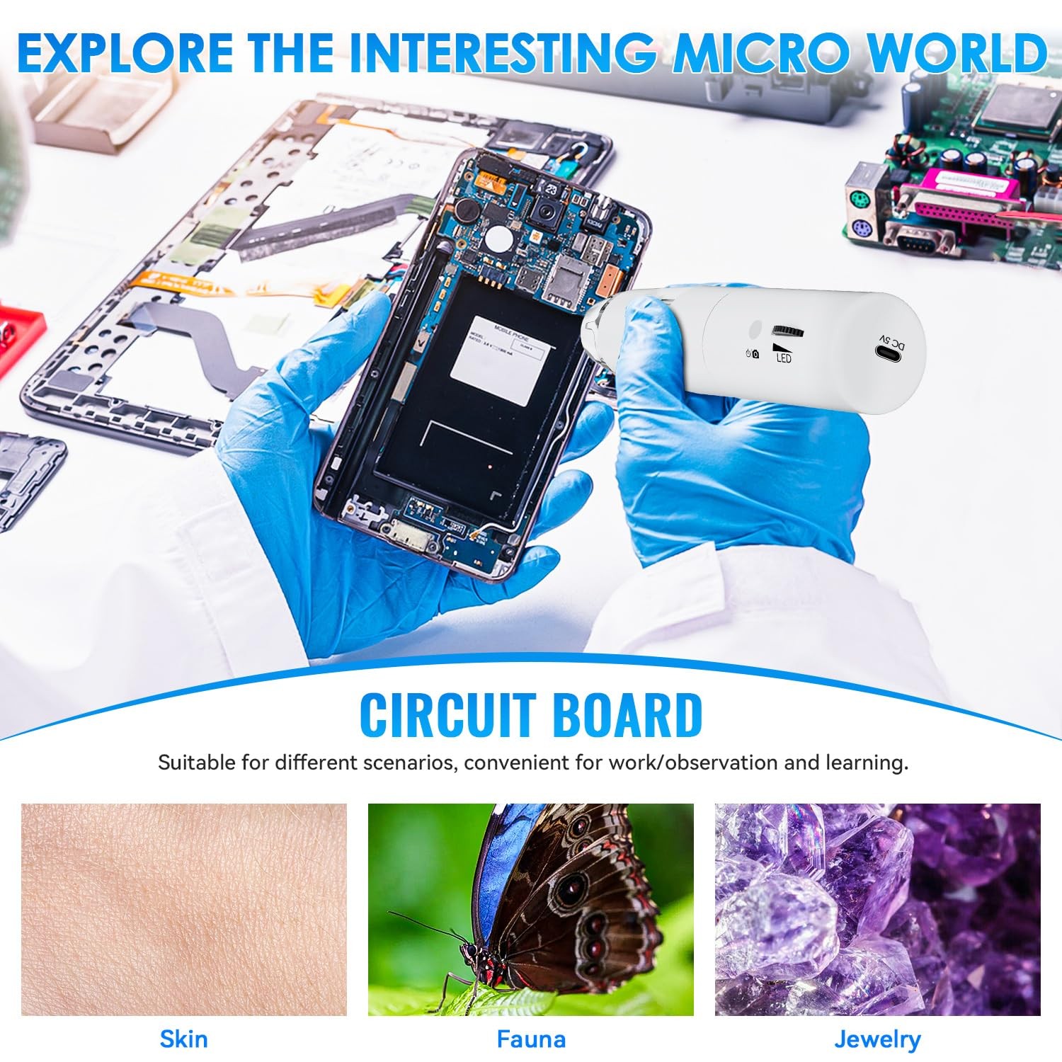 Wireless Digital Microscope, Skybasic 50X-1000X Magnification WiFi White